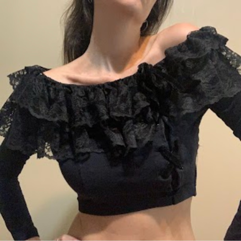 Witchy Crop Top Black Lace Off the Shoulder Long Sleeve Corset Victorian Goth